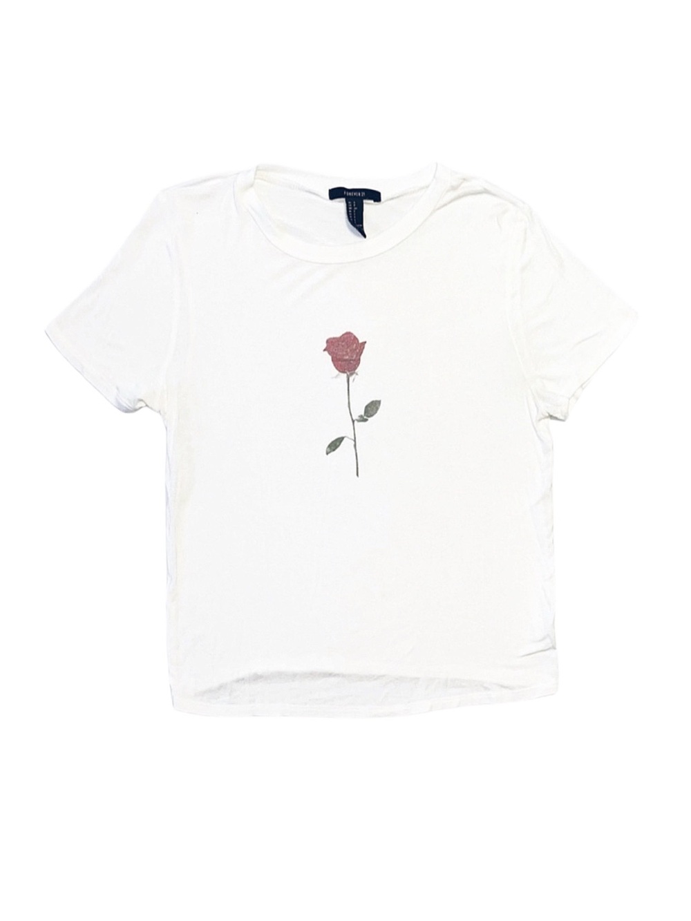 FOREVER 21 White Graphic Short Sleeve Crop Top